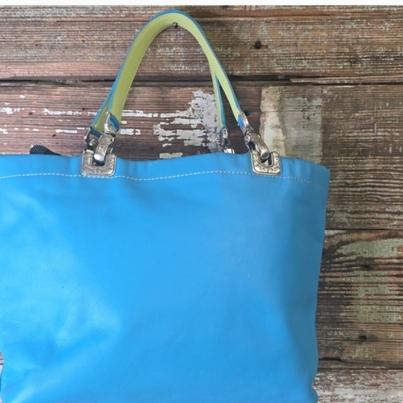 Brighton Jodi  Blue Heart Reversible Leather Tote Shoulder Bag - Picture 3 of 7